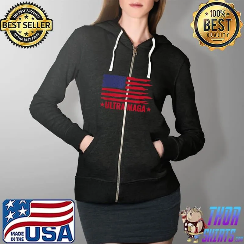 Ultra MAGA Shirt Vintage Grunge American Flag Ultra MAGA T-Shirt Full Zip Hooded