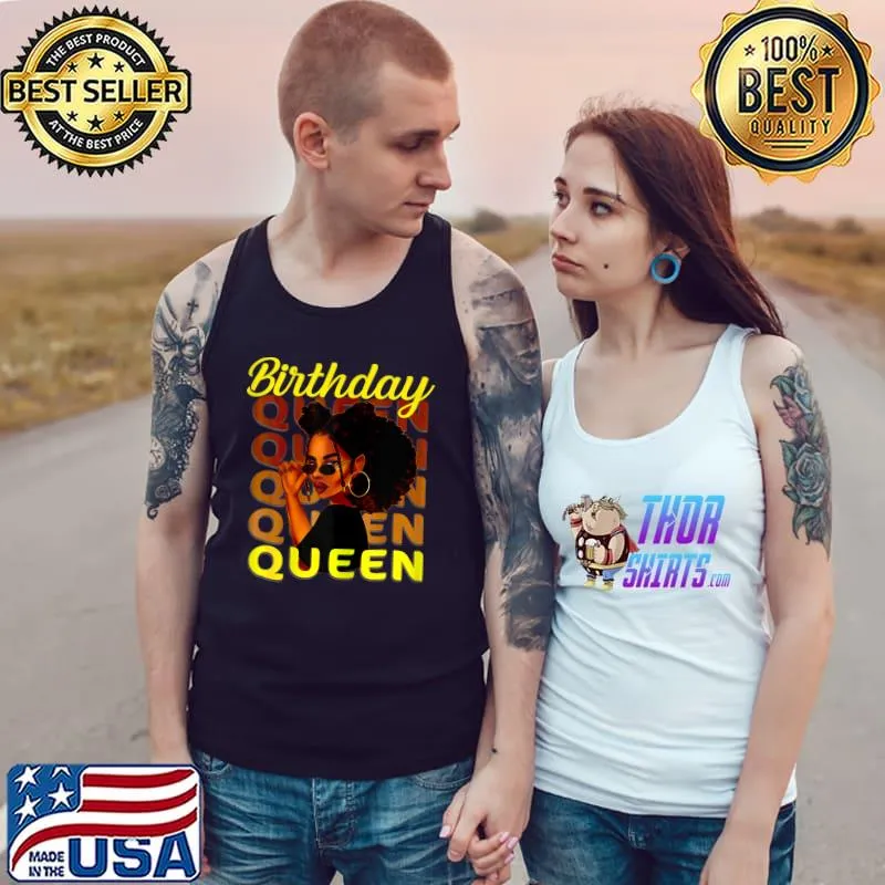 Womens Black Sistas Queen Melanin Afro African American Birthday T-Shirt Tank Top