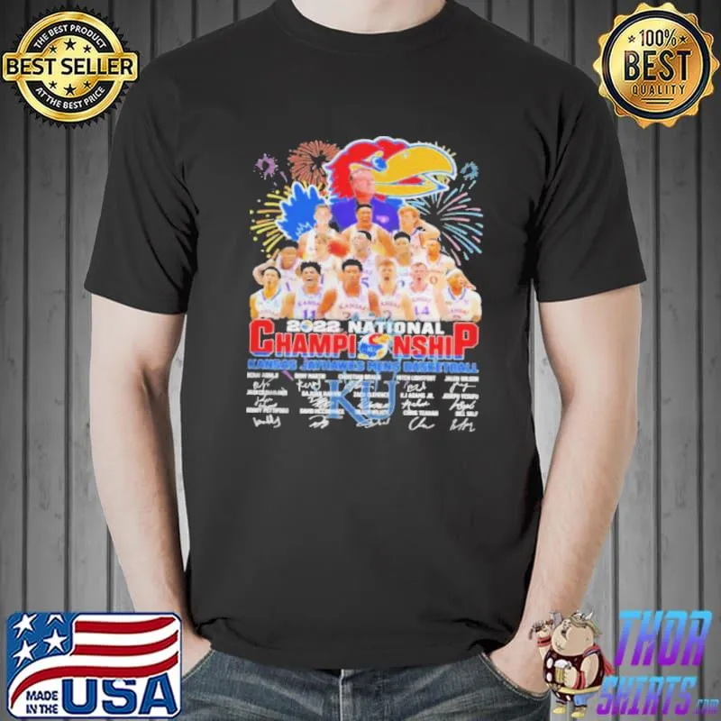 2022 national championship Kansas jayhawks men's basketball all player signatures shirt