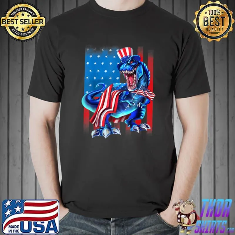 4th of July Dinosaur T Rex American Flag Independence Day T-Shirt