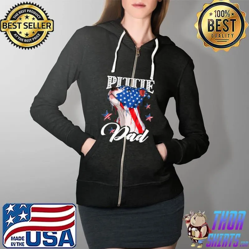 4th of July Pittie Dad American Flag Pitbull Dog Lover T-Shirt Full Zip Hooded
