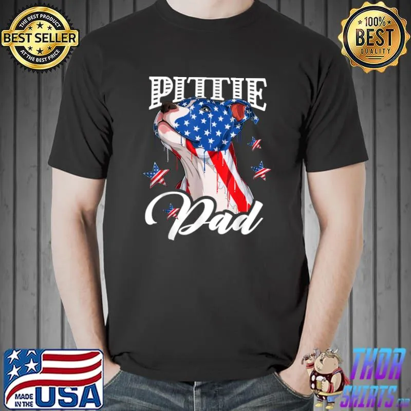 4th of July Pittie Dad American Flag Pitbull Dog Lover T-Shirt Unisex