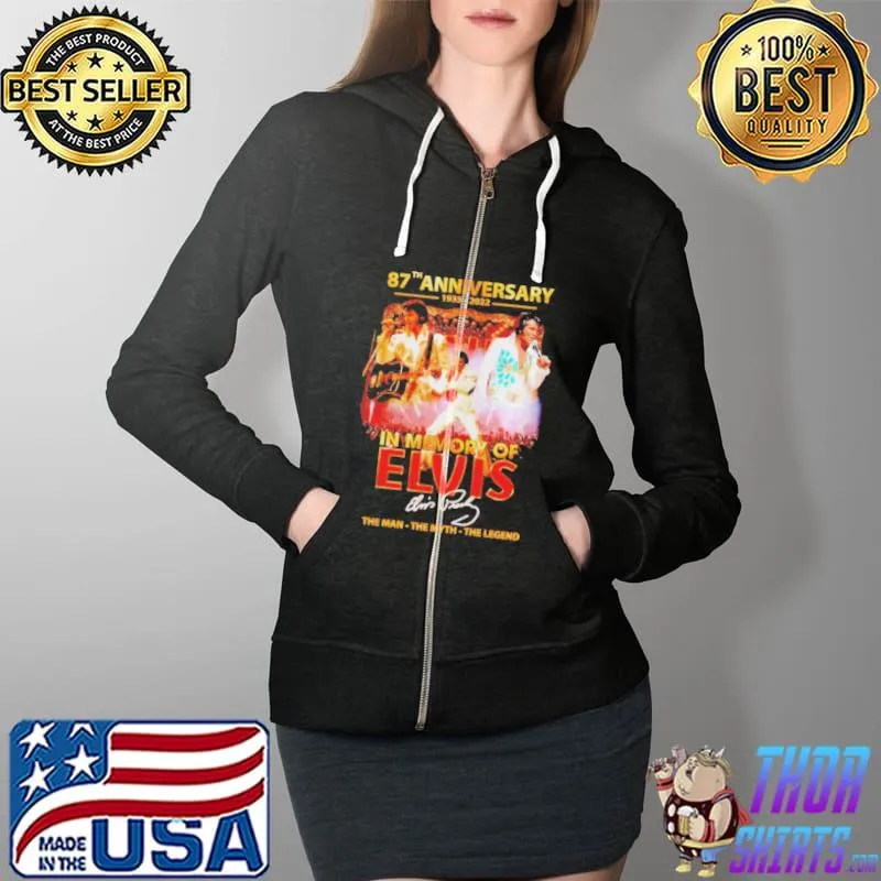 87th anniversary 19352022 in memory of elvis signature s Full Zip Hooded