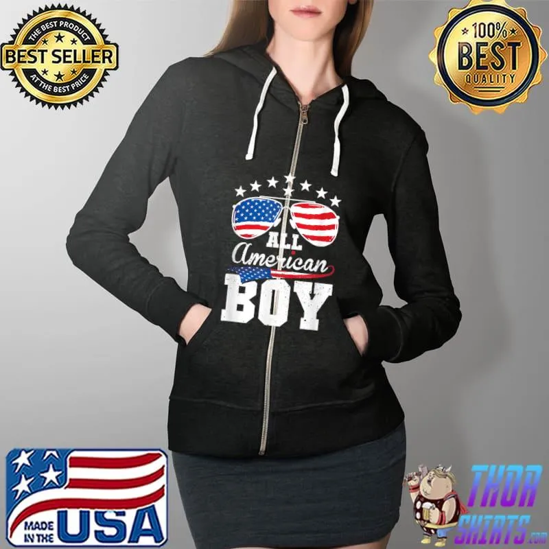 All American Boy 4th of July Matching Family T-Shirt Full Zip Hooded