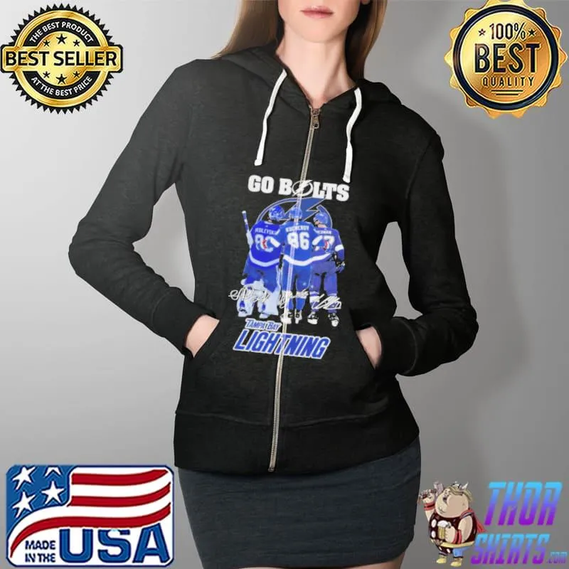AndreI vasilevskiy nikita kucherov and victor hedman go bolts tampa bay lightning champions signautres s Full Zip Hooded