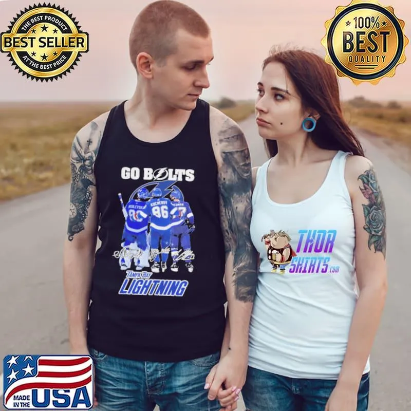 AndreI vasilevskiy nikita kucherov and victor hedman go bolts tampa bay lightning champions signautres s Tank Top