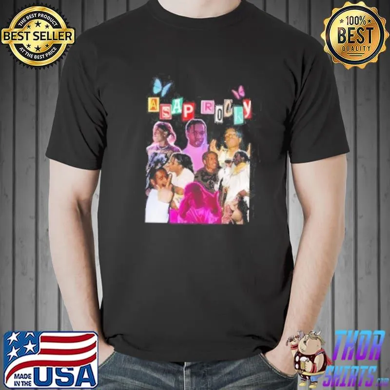 Asap rocky rap black oversized with butterfly graphic shirt