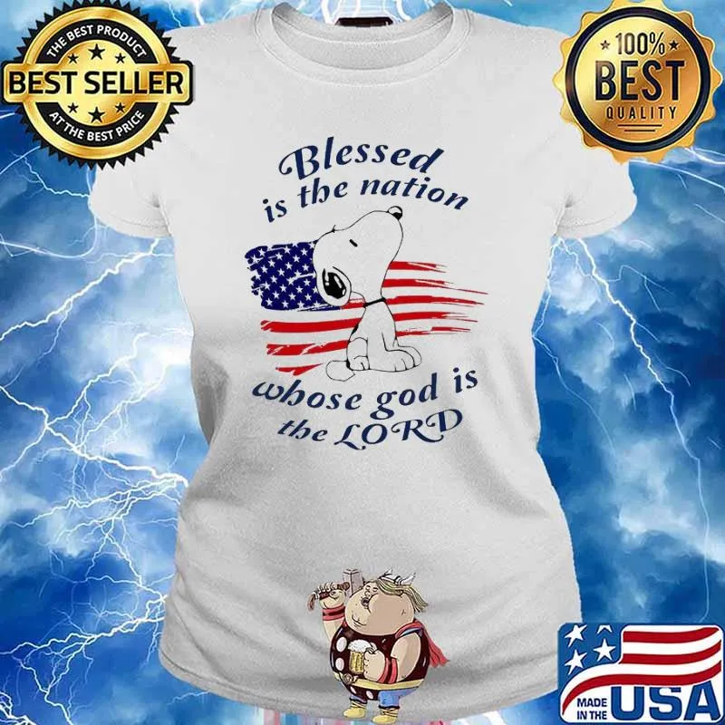 Blessed is the nation whose god is the lord snoopy america flag s Ladies tee