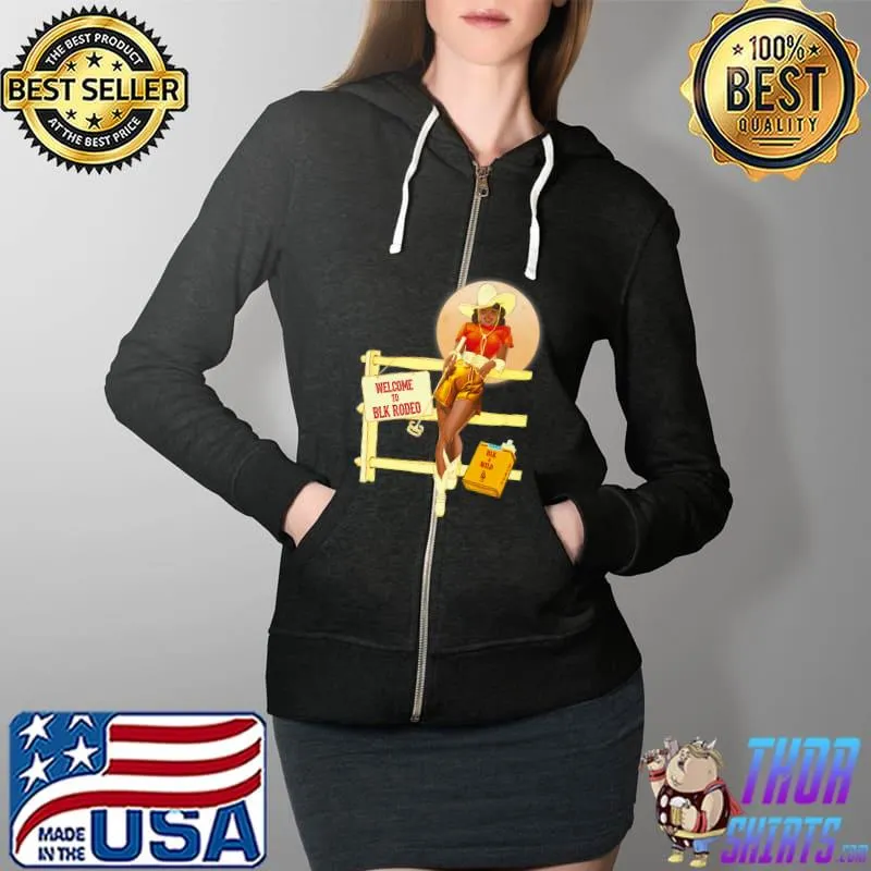 Blk Rodeo African American Cowgirl Moon Premium T-Shirt Full Zip Hooded