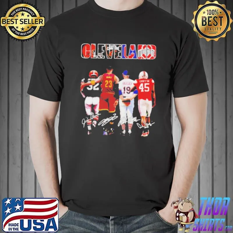 Cleveland sports teams jim brown lebron james feller griffin signatures shirt