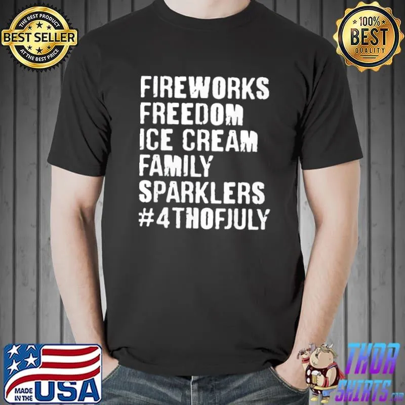 Fireworks freedom ice cream family sparklers 4th of july shirt