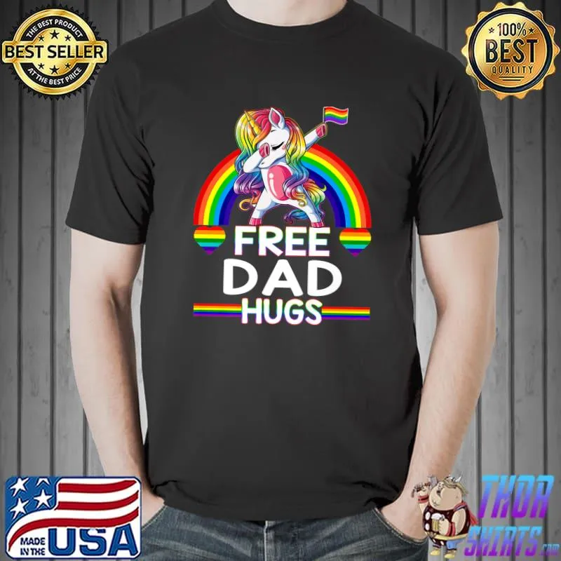 Free Dad Hugs Tshirt Unicorn LGBT Pride Rainbow Father Premium T-Shirt Unisex