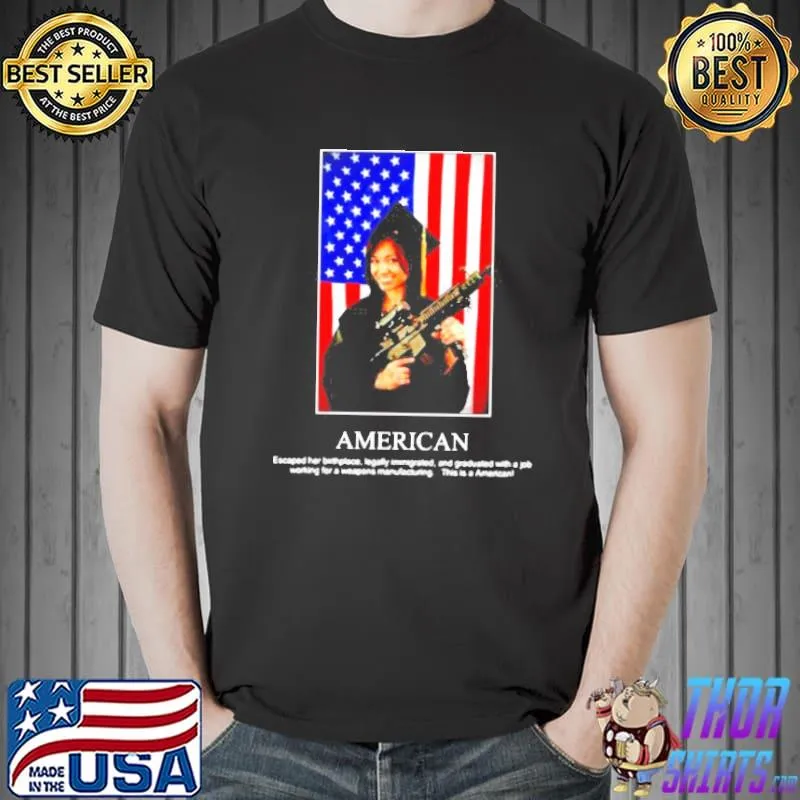 funny America flag and gun a job working for a weapons manufacturing shirt