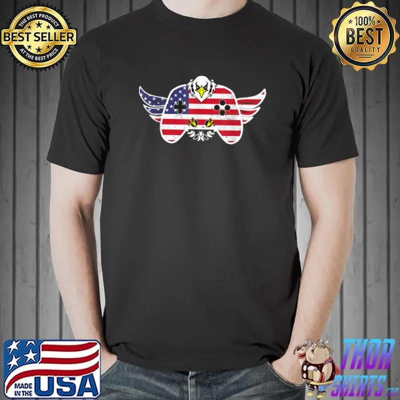 Gamer 4th of July Men Boys Kids button up Video Game Eagle T-Shirt Unisex