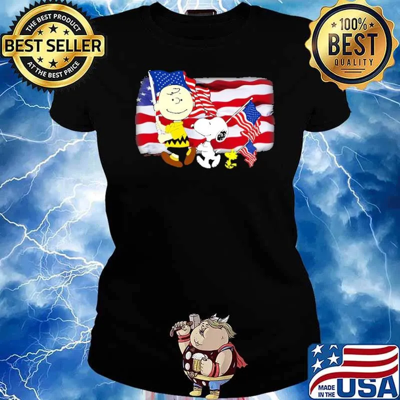 Happy independence day america flag snoopy charlie brown s Ladies tee
