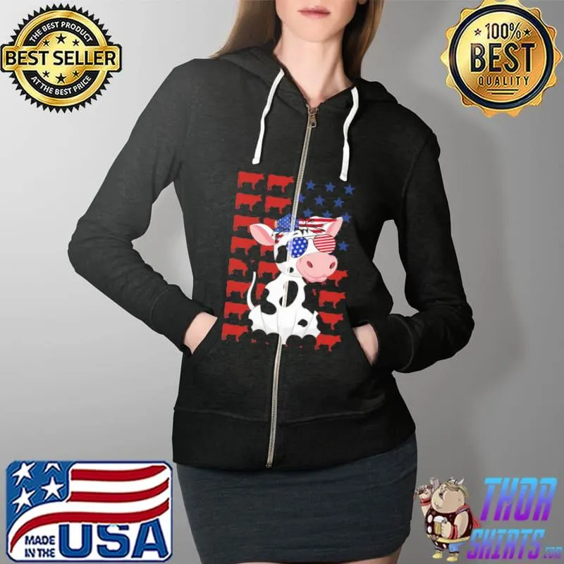 Happy Independence Day Cow Shirt Full Zip Hooded