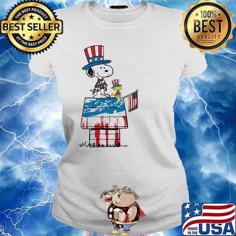 Happy independence day snoopy woodstock america flag s Ladies tee