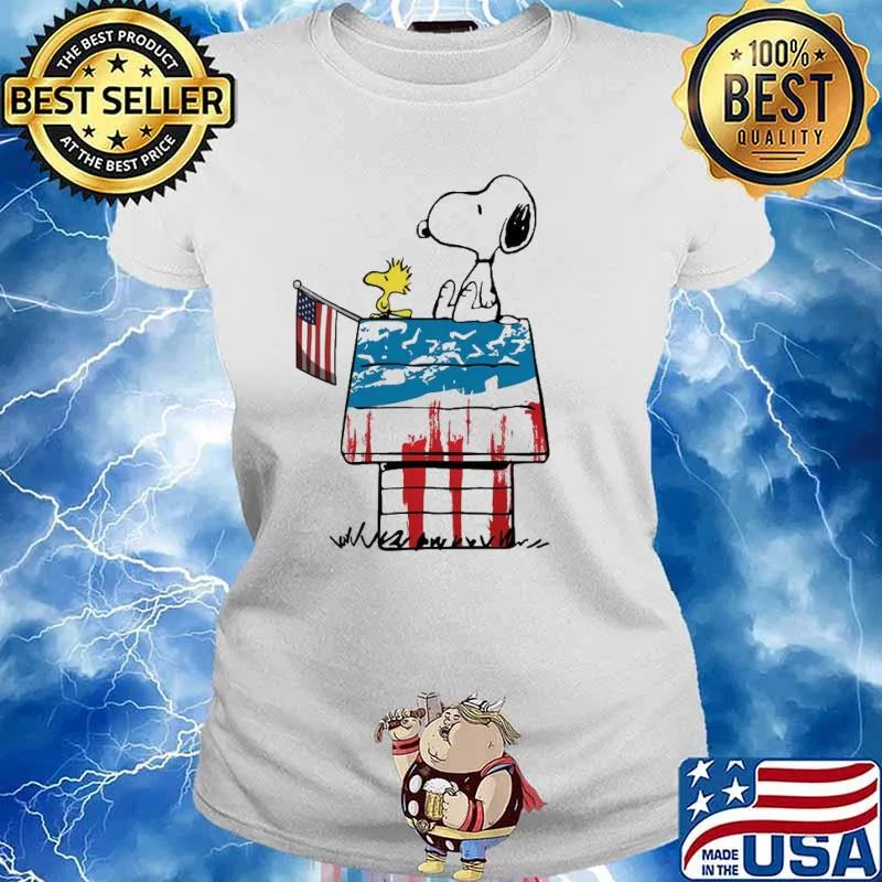 Happy independence day woodstock snoopy america flag s Ladies tee