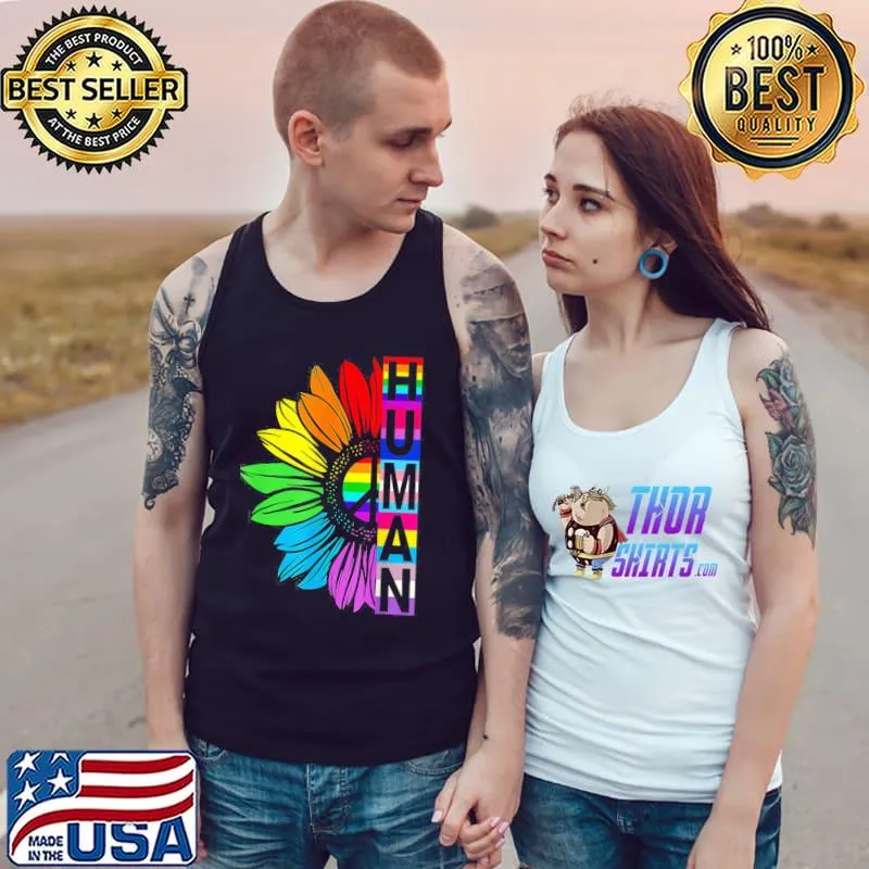 Human sunflower rainbow LGBT flag gay pride proud lgbtq s Tank Top