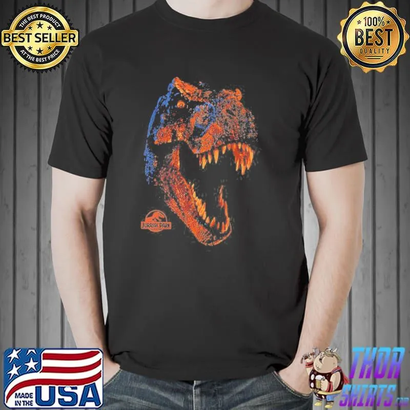 Jurassic park orange trex head roaring jurassic world dominion shirt