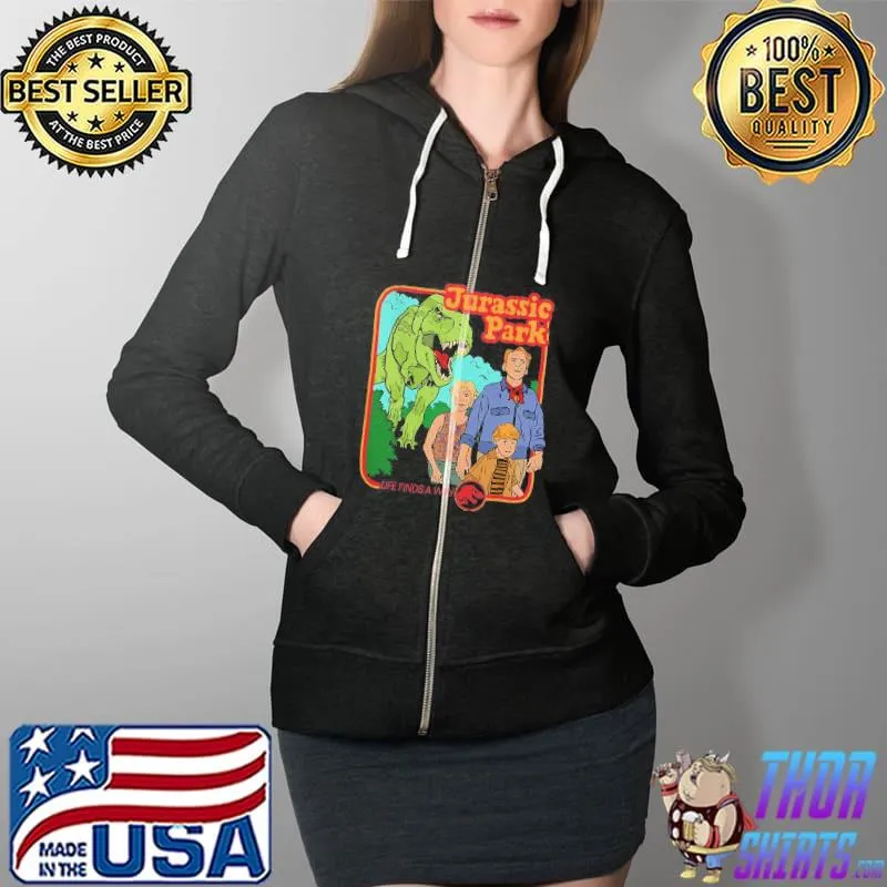 Jurassic park retro life finds a way park poster jurassic world dominion s Full Zip Hooded