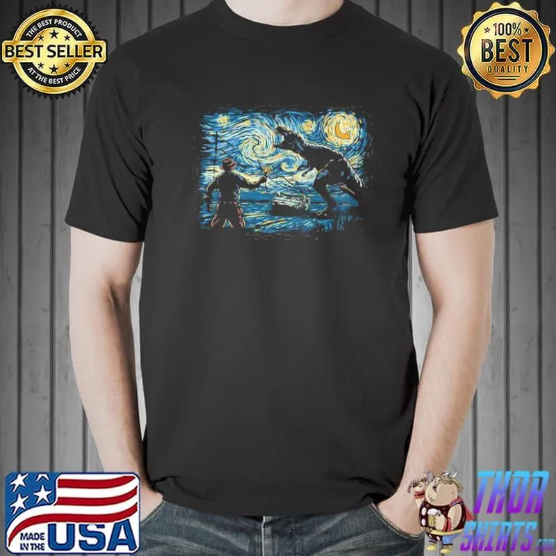 Jurassic world starry night van gogh art design shirt