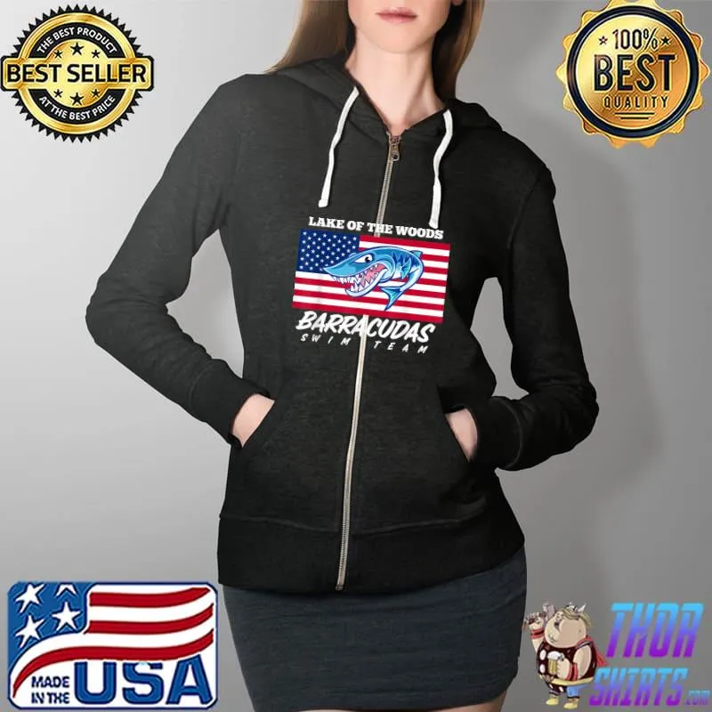 Lake of the woods barracudas swim team shark usa flag T-Shirt Full Zip Hooded
