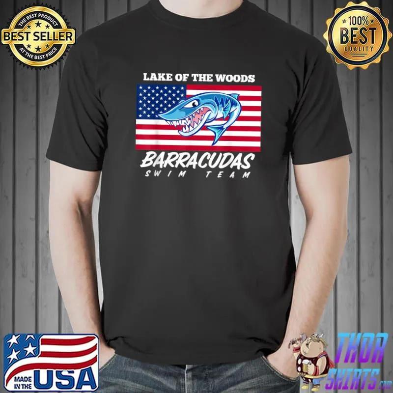 Lake of the woods barracudas swim team shark usa flag T-Shirt