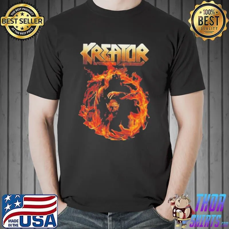 Live on fire kreator retro rock band shirt