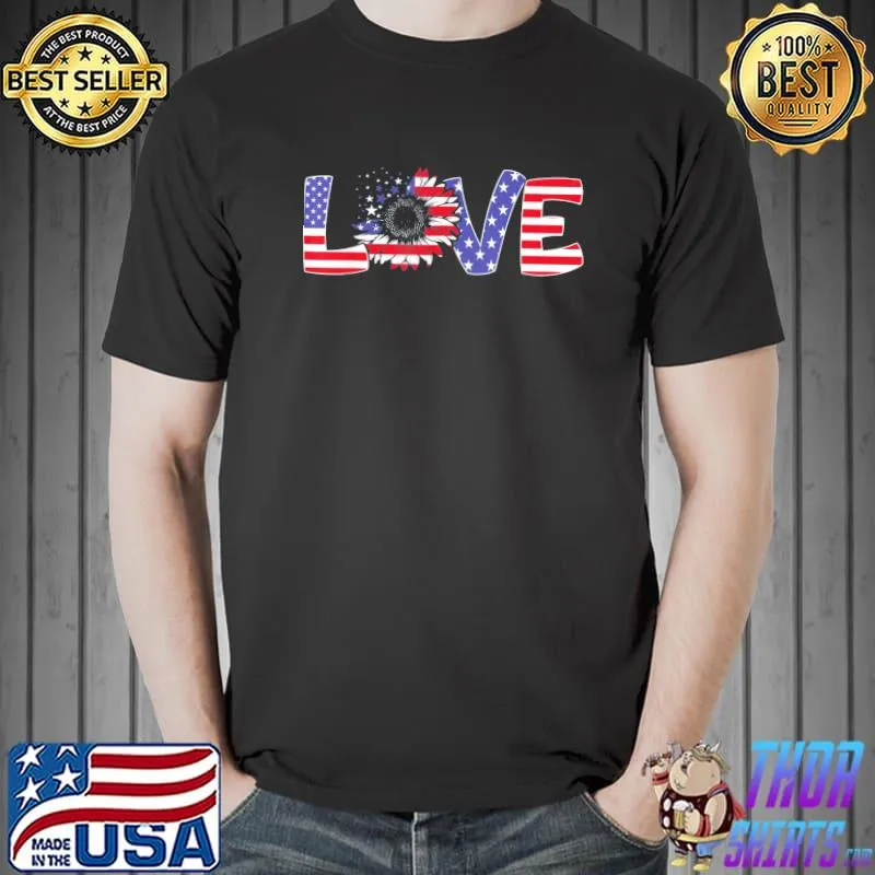 Love sunflower 4th of july American flag patriotic shirt