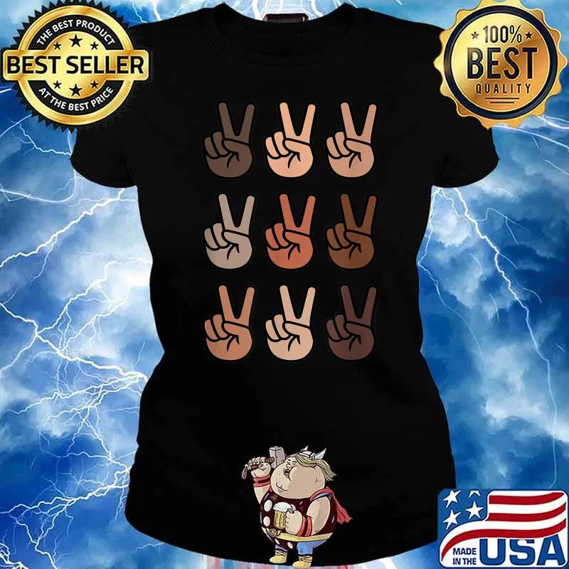 Melanin Skin Tone Peace Sign, Be Kind, Black History Month T-Shirt Ladies tee