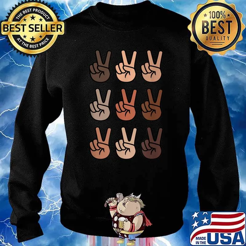 Melanin Skin Tone Peace Sign, Be Kind, Black History Month T-Shirt Sweater