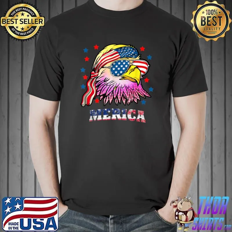 Merica Bald Eagle Mullet American Flag 4th Of July T-Shirt
