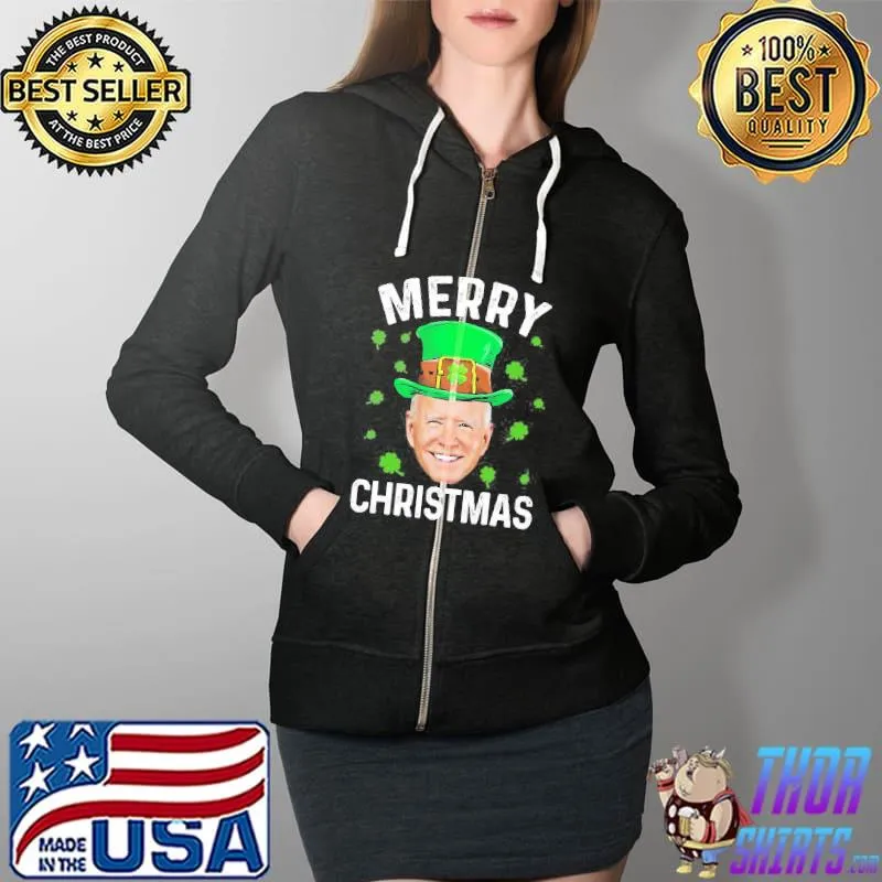 Merry christmas Joe Biden leprechaun clover st patrick's day s Full Zip Hooded