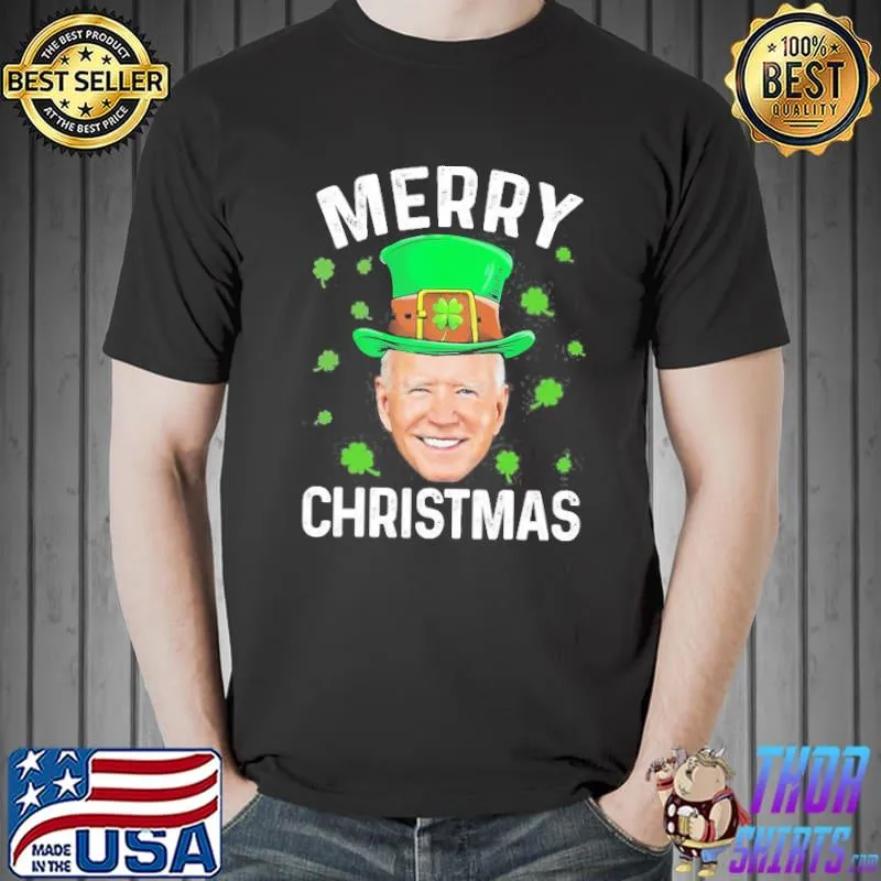Merry christmas Joe Biden leprechaun clover st patrick's day shirt