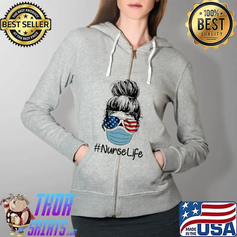 Nurse Life Glasses American Flag Shirt Full Zip Hooded
