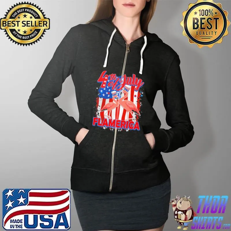 Patriotic usa flag flamingo 4th of july s Full Zip Hooded