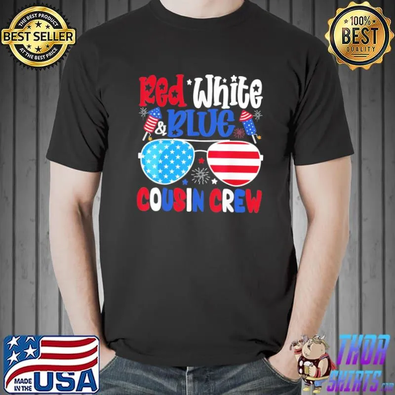 Red white and blue cousin crew 4th of july usa sunglasses shirt