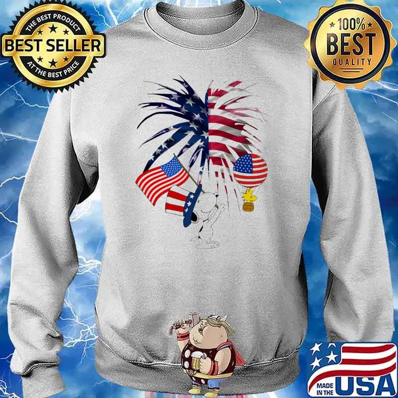 Snoopy Woodstock Happy Independence Day America Flag Shirt Sweater