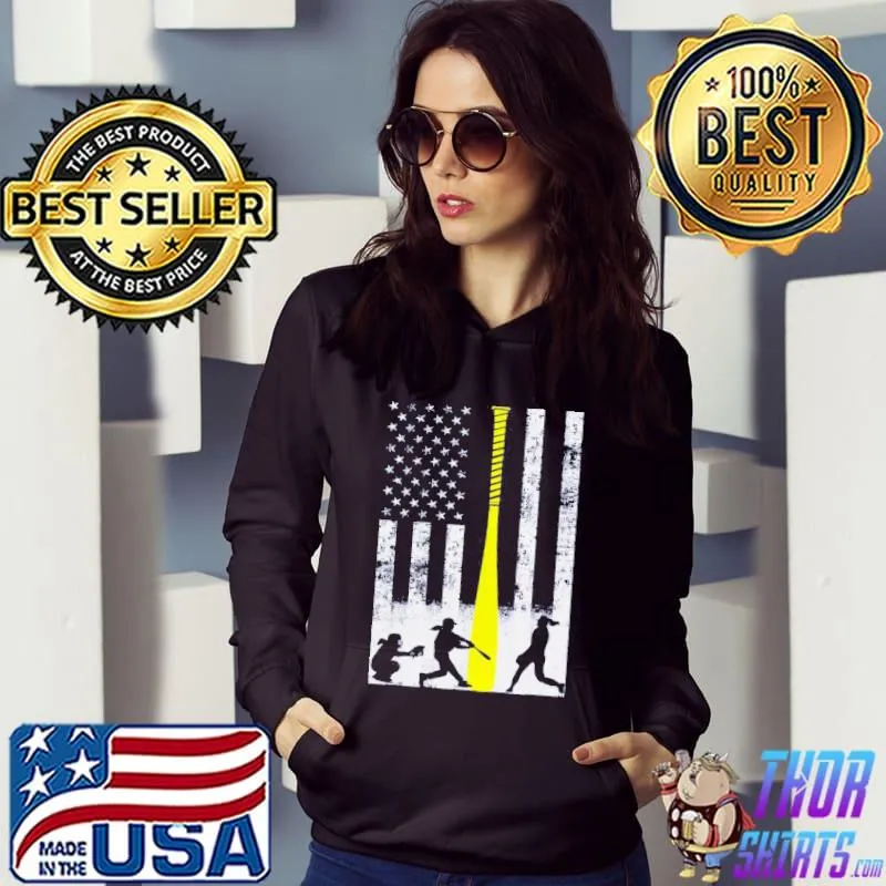 Softball flag with softball players and yellow bat s Hoodie