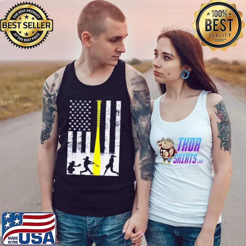 Softball flag with softball players and yellow bat s Tank Top