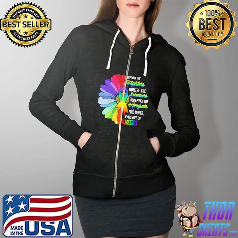 Suport The Fighters Admire the Survivors FLower Shirt Full Zip Hooded