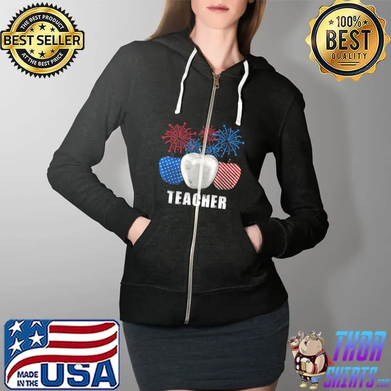 Teacher Apple Firework Shirt Full Zip Hooded