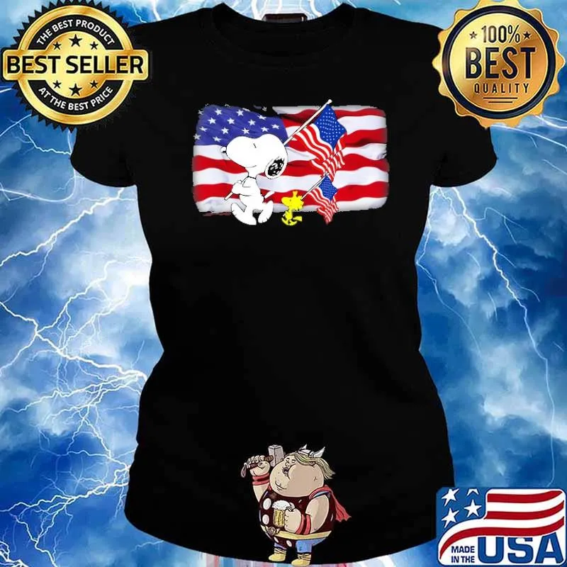 Woodstock Snoopy happy independence day america flag s Ladies tee