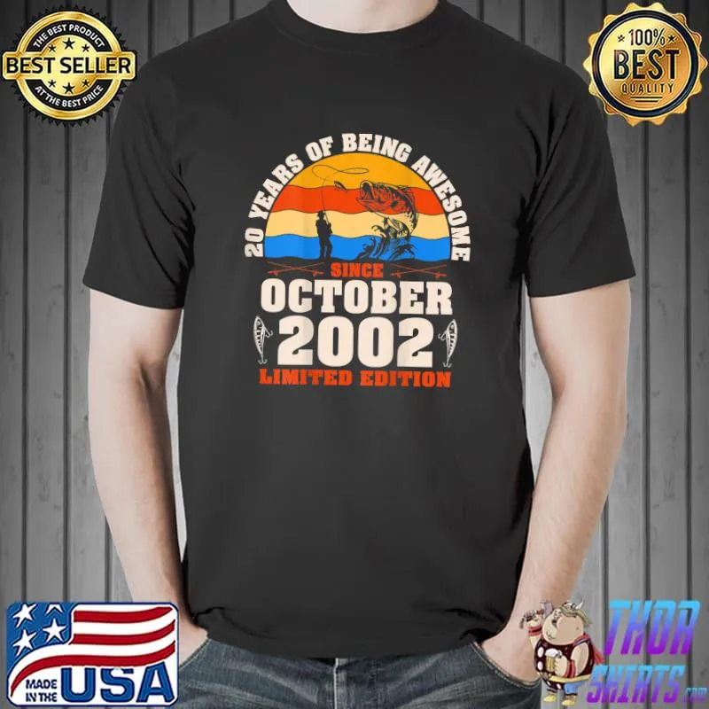 20 years od being awesome since october 2002 limited edition fishing vintage sunset T-Shirt