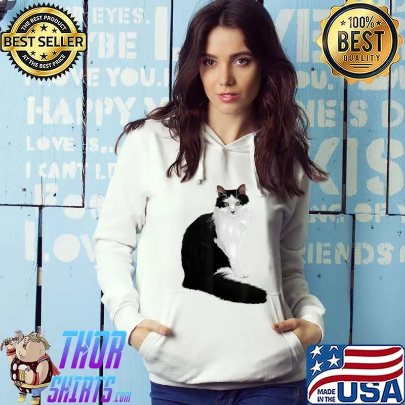 Australian Long-Haired Black & White Cat T-Shirt Hoodie
