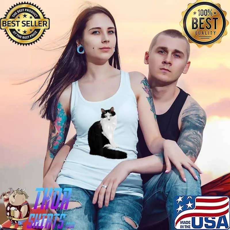 Australian Long-Haired Black & White Cat T-Shirt Tank Top