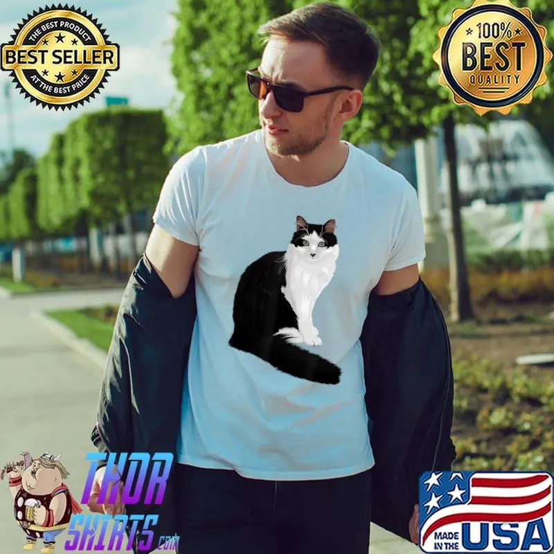 Australian Long-Haired Black & White Cat T-Shirt
