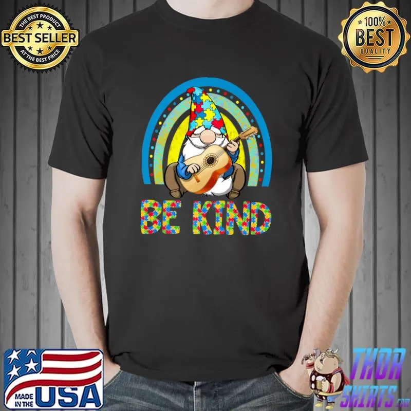 Be Kind Autism Awareness Gnome Rainbow T-Shirt