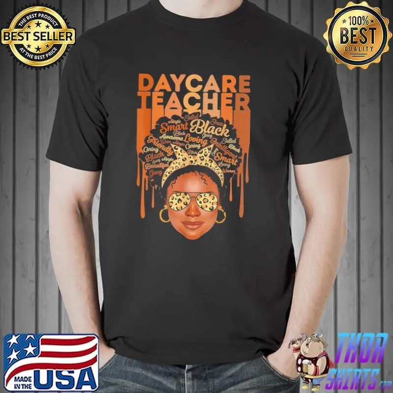 Black daycare teacher love melanin leopard glasses shirt